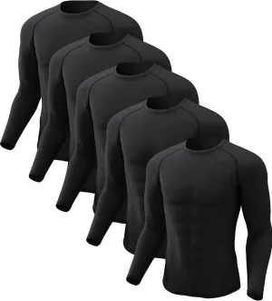 CL convallaria 5 Pack Mens Compression Shirt Workout Rash Guard Long Short Sleeve Undershirts for Athletic Gym Running