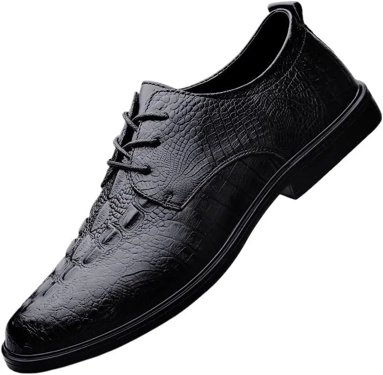 Classic Business Office Lace-up Shoes Men's Luxury Crocodile Pattern Leather Shoes Daily Casual Low Top Non Slip Walking