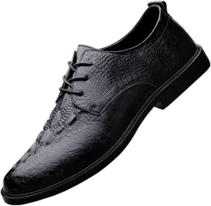Classic Business Office Lace-up Shoes Men's Luxury Crocodile Pattern Leather Shoes Daily Casual Low Top Non Slip Walking