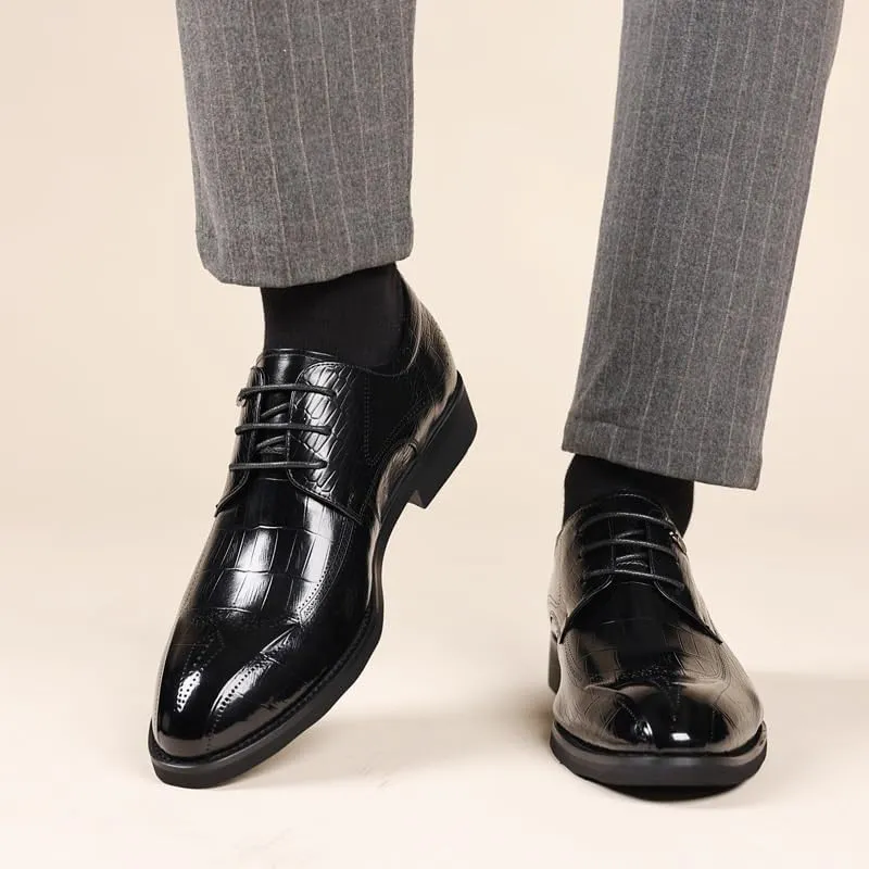 Classic Men Lace-up Moccasins Fashionable Height Increase Leather Shoes Luxury Round Head Breathable Oxford Shoes
