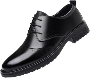 Classic Men's Leather Dress Shoes Mens Breathable Wingtip Brogue Oxfords Shoes Fashion Classic Pointed Toe Lace Up Low Derby Shoes(Black,9)