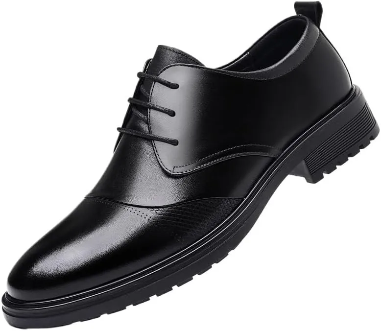 Classic Men's Leather Dress Shoes Mens Breathable Wingtip Brogue Oxfords Shoes Fashion Classic Pointed Toe Lace Up Low Derby Shoes(Black,9)