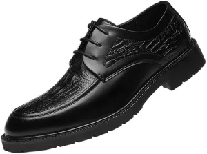 Classic Men's Monk Strap Dress Shoes, Genuine Leather Crocodile Print Oxford Shoes, Lace-up Business Office Formal Shoes