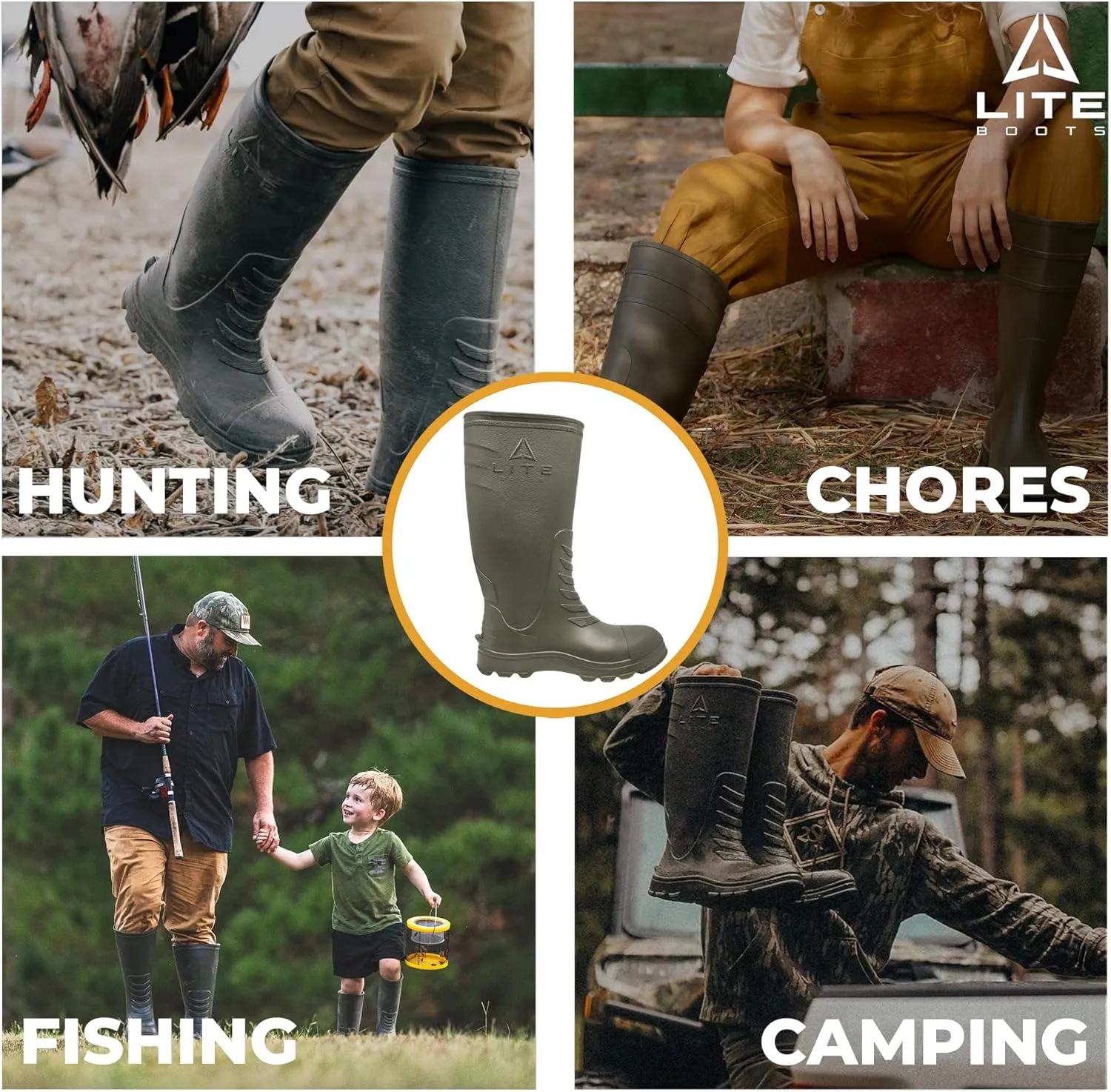Classic, Waterproof Rain Boots for Kids, Insulated, Lightweight, Hunting, Fishing, Wading, Mud, Garden, Rain, Chore Boot, Introducing The Lightest 16" Waterproof Kids Rain Boot Ever Made!