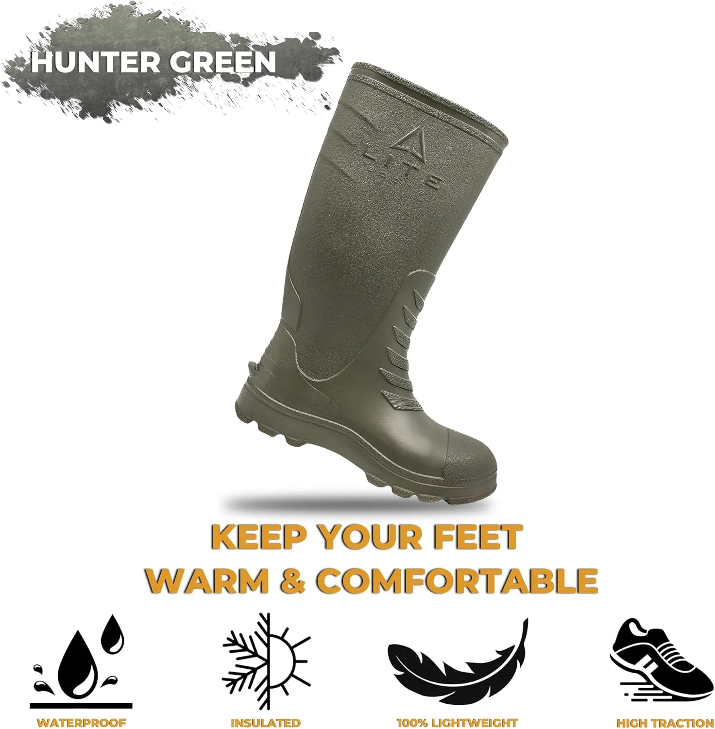Classic, Waterproof Rain Boots for Kids, Insulated, Lightweight, Hunting, Fishing, Wading, Mud, Garden, Rain, Chore Boot, Introducing The Lightest 16" Waterproof Kids Rain Boot Ever Made!