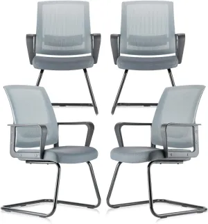 CLATINA Office Guest Chair with Lumbar Support and Mid Back Mesh Space Air Grid Series for Reception Conference Room (Gray-4 Pack)