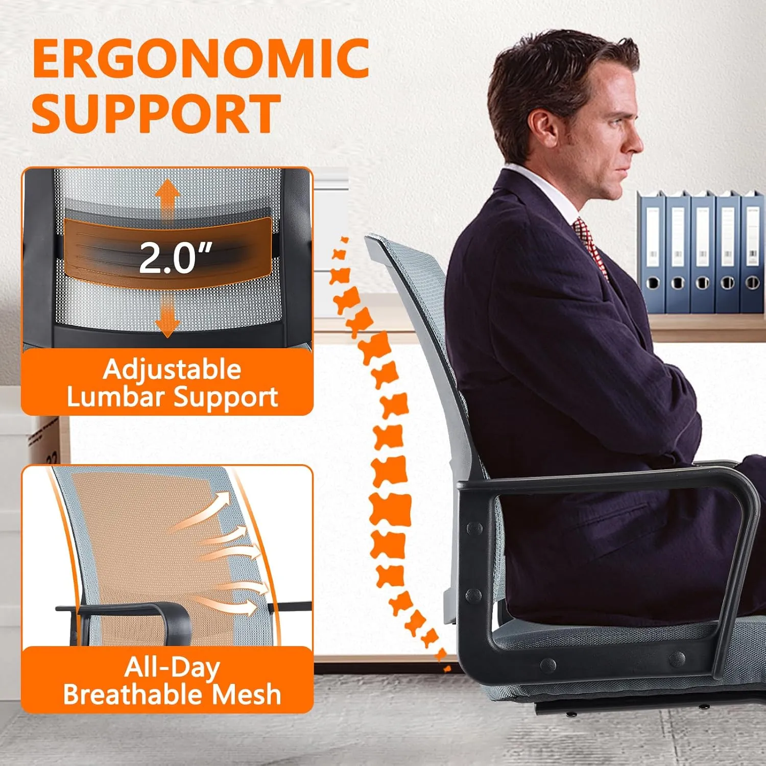 CLATINA Office Guest Chair with Lumbar Support and Mid Back Mesh Space Air Grid Series for Reception Conference Room (Gray-4 Pack)