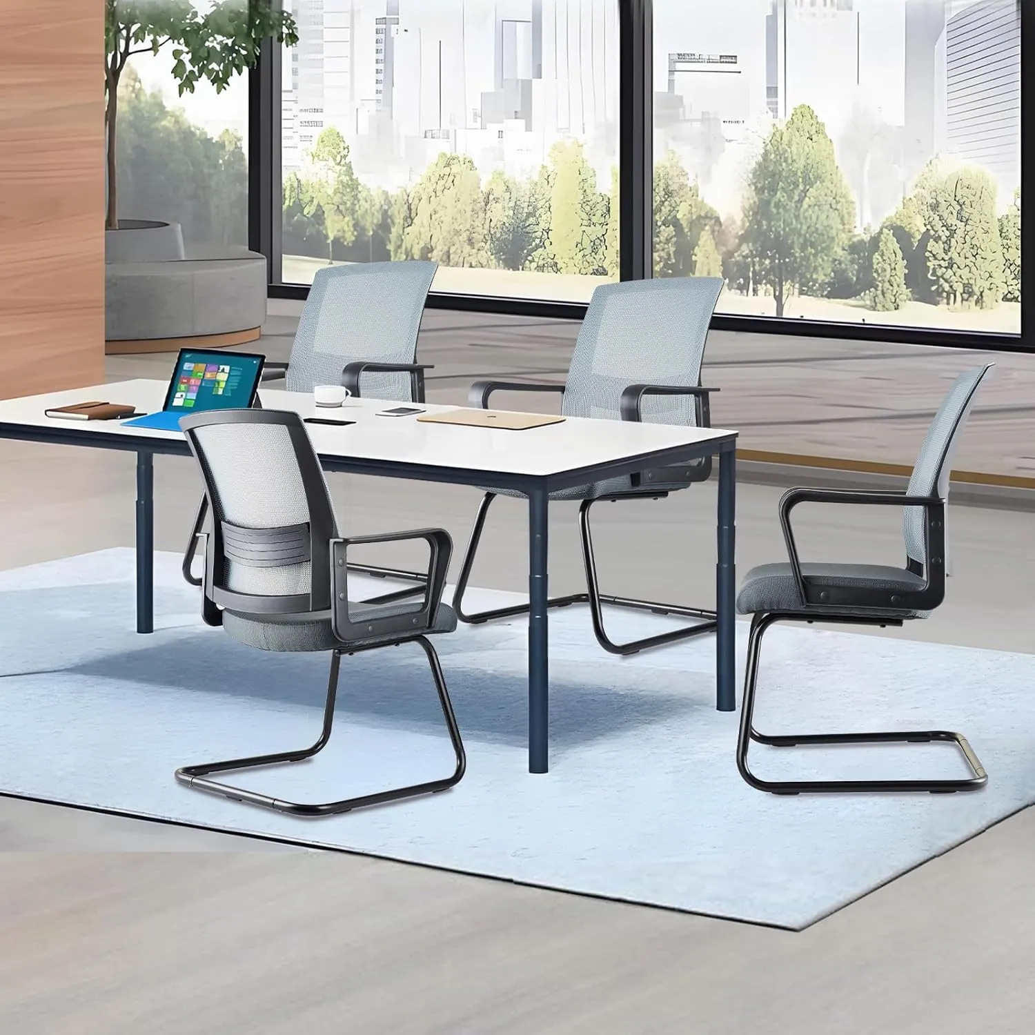 CLATINA Office Guest Chair with Lumbar Support and Mid Back Mesh Space Air Grid Series for Reception Conference Room (Gray-4 Pack)