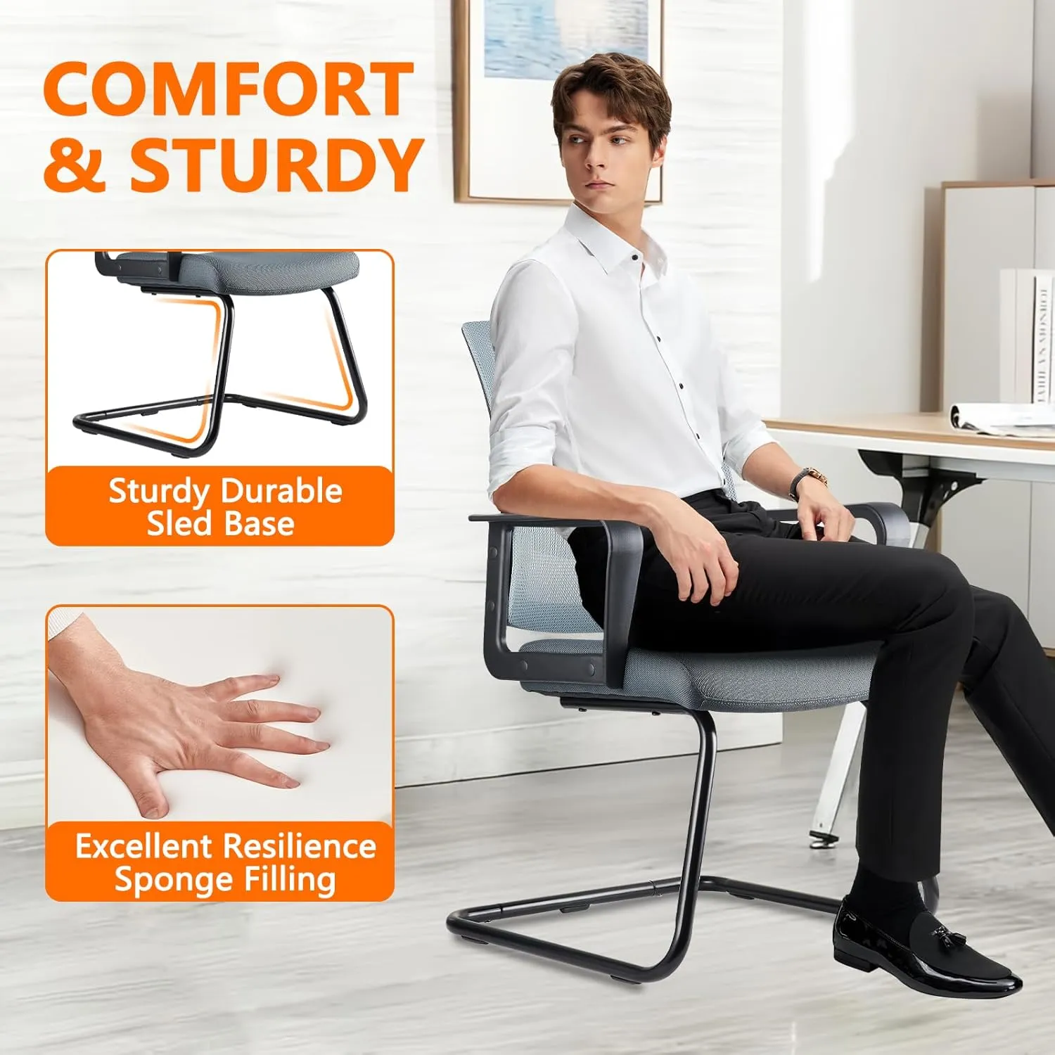 CLATINA Office Guest Chair with Lumbar Support and Mid Back Mesh Space Air Grid Series for Reception Conference Room (Gray-4 Pack)