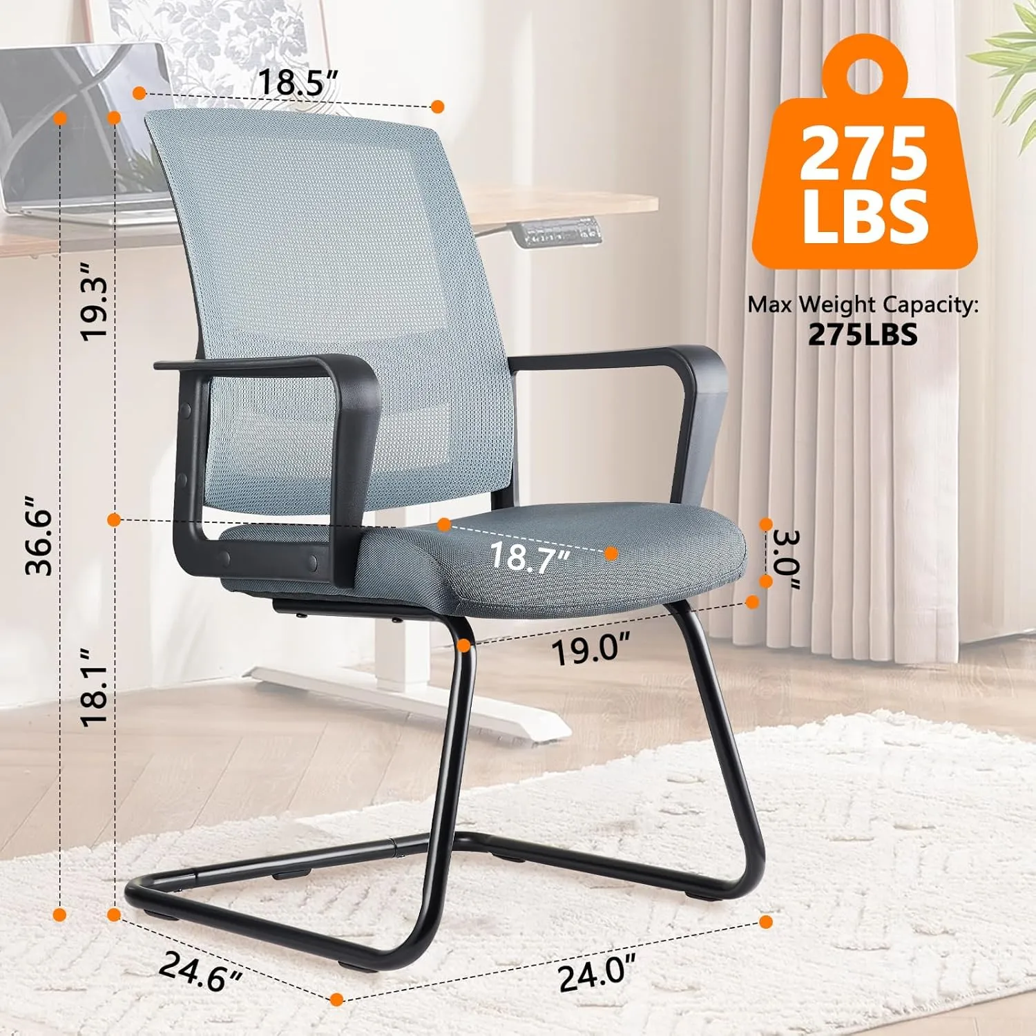 CLATINA Office Guest Chair with Lumbar Support and Mid Back Mesh Space Air Grid Series for Reception Conference Room (Gray-4 Pack)