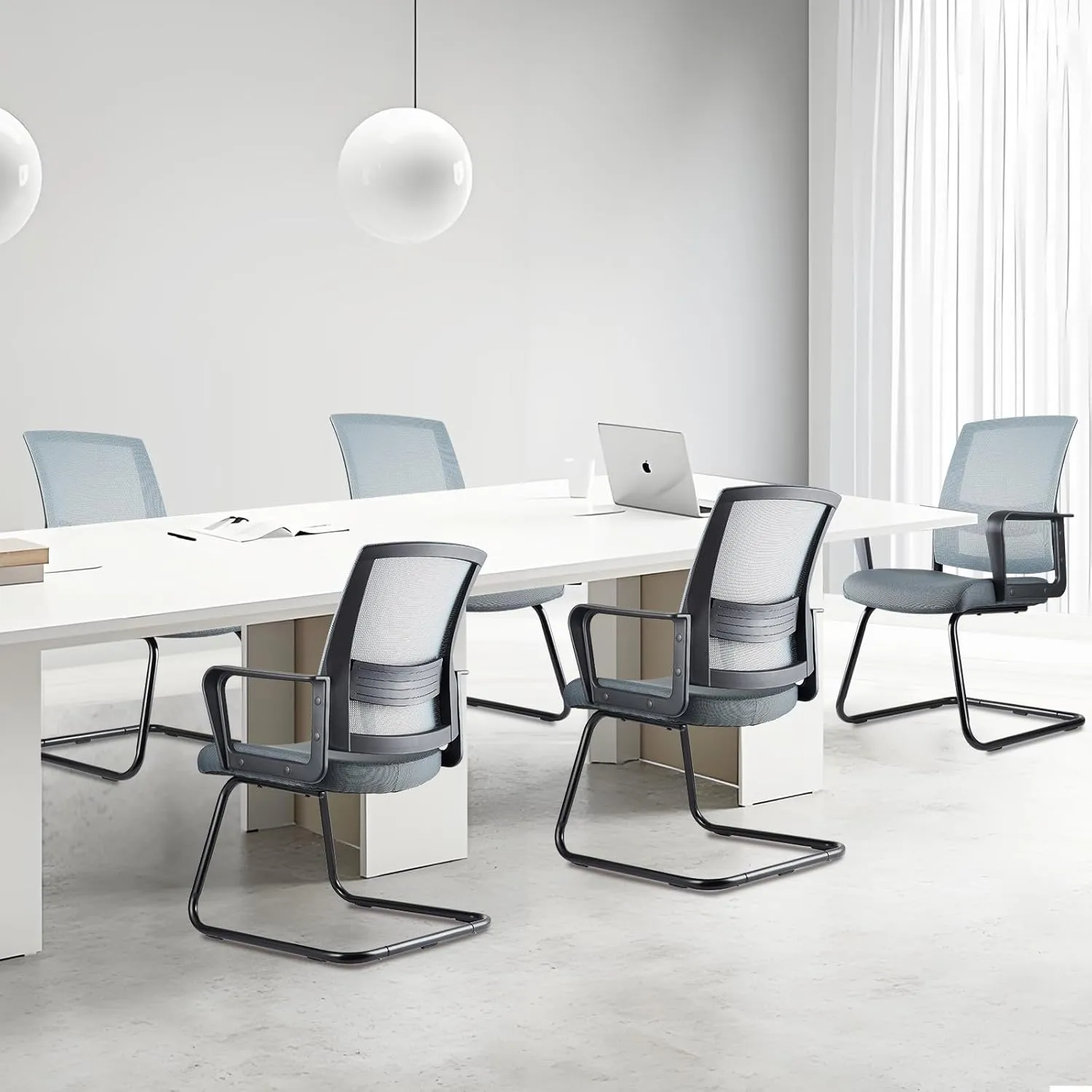 CLATINA Office Guest Chair with Lumbar Support and Mid Back Mesh Space Air Grid Series for Reception Conference Room (Gray-4 Pack)