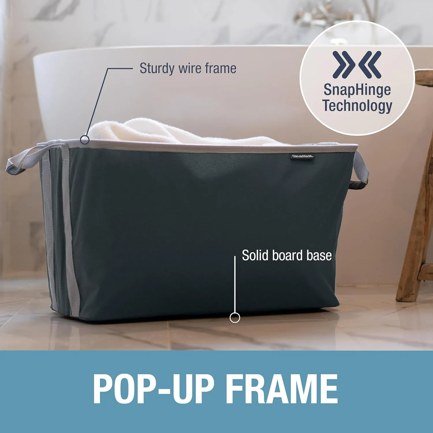 CleverMade Collapsible Fabric Laundry Basket - Denim 2 Pack 60L / 16 Gal - Space Saving Storage Organizer with Premium Handles Foldable Home