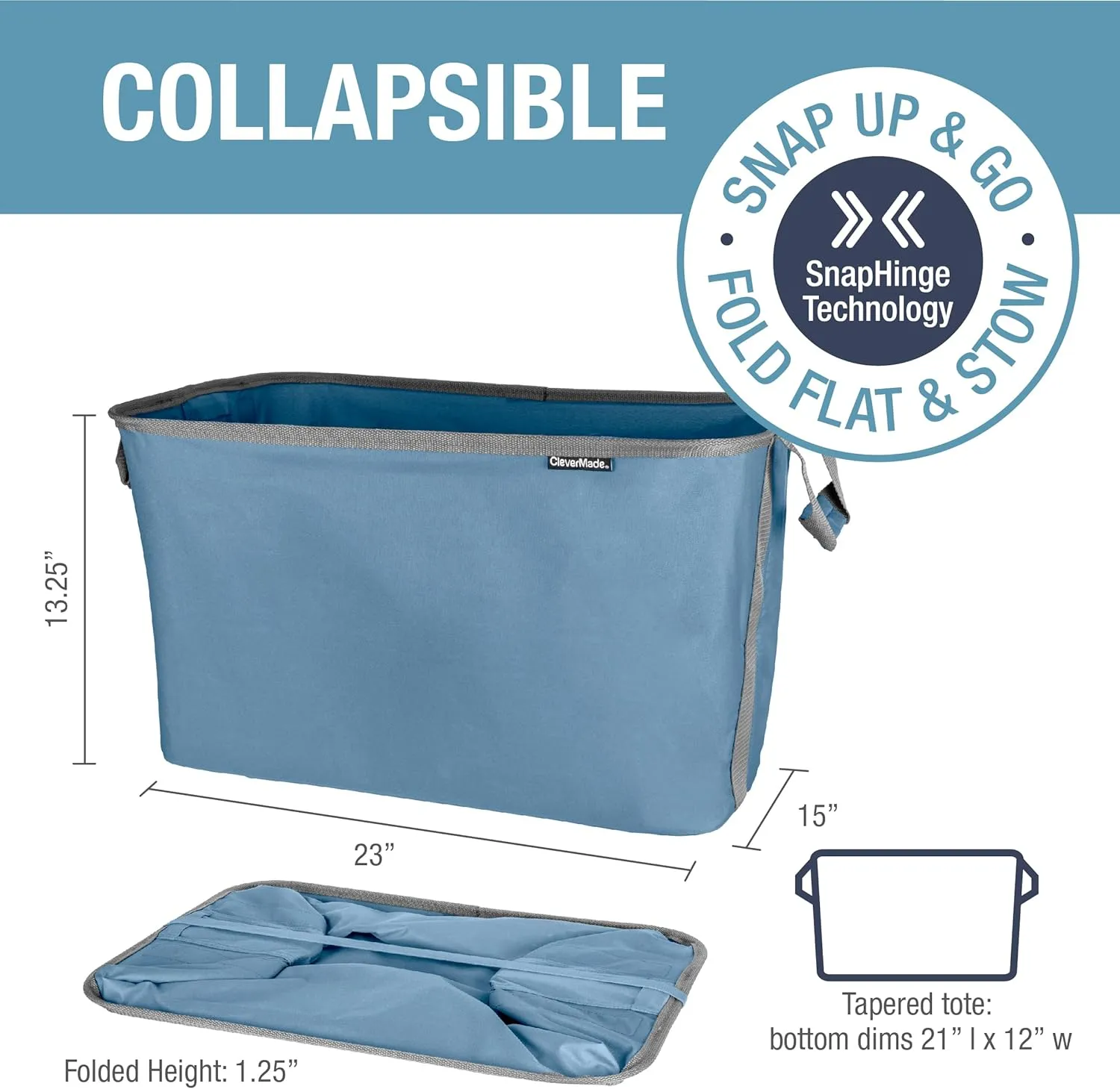 CleverMade Collapsible Fabric Laundry Basket - Denim 2 Pack 60L / 16 Gal - Space Saving Storage Organizer with Premium Handles Foldable Home