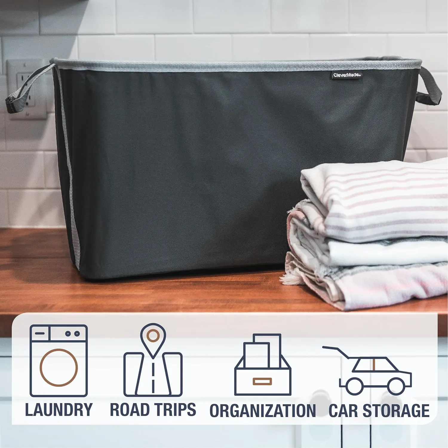 CleverMade Collapsible Fabric Laundry Basket - Denim 2 Pack 60L / 16 Gal - Space Saving Storage Organizer with Premium Handles Foldable Home