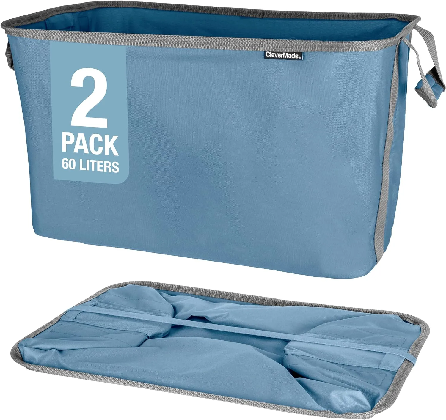 CleverMade Collapsible Fabric Laundry Basket - Denim 2 Pack 60L / 16 Gal - Space Saving Storage Organizer with Premium Handles Foldable Home