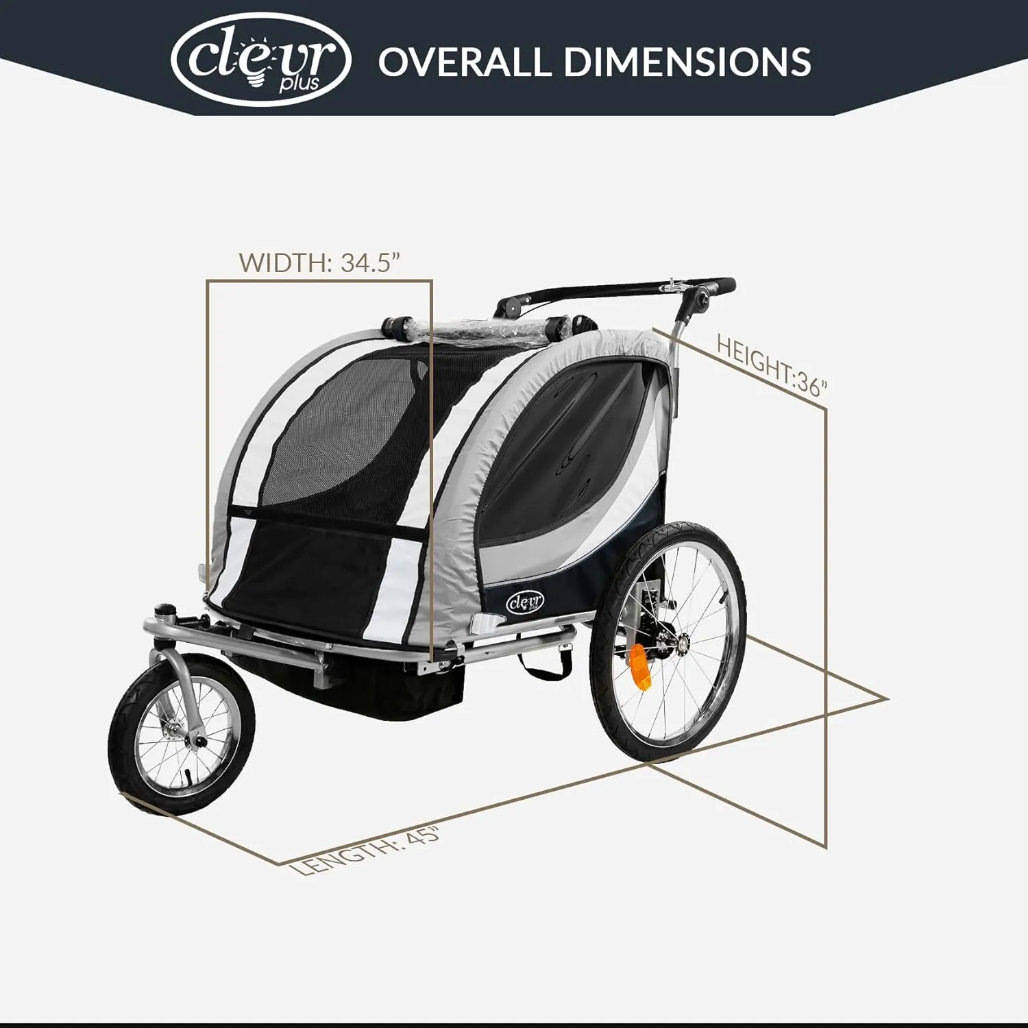 ClevrPlus Deluxe 3-in-1 Double 2 Seat Bicycle Bike Trailer Jogger Stroller for Kids Children | Foldable Collapsible w/Pivot Front Wheel