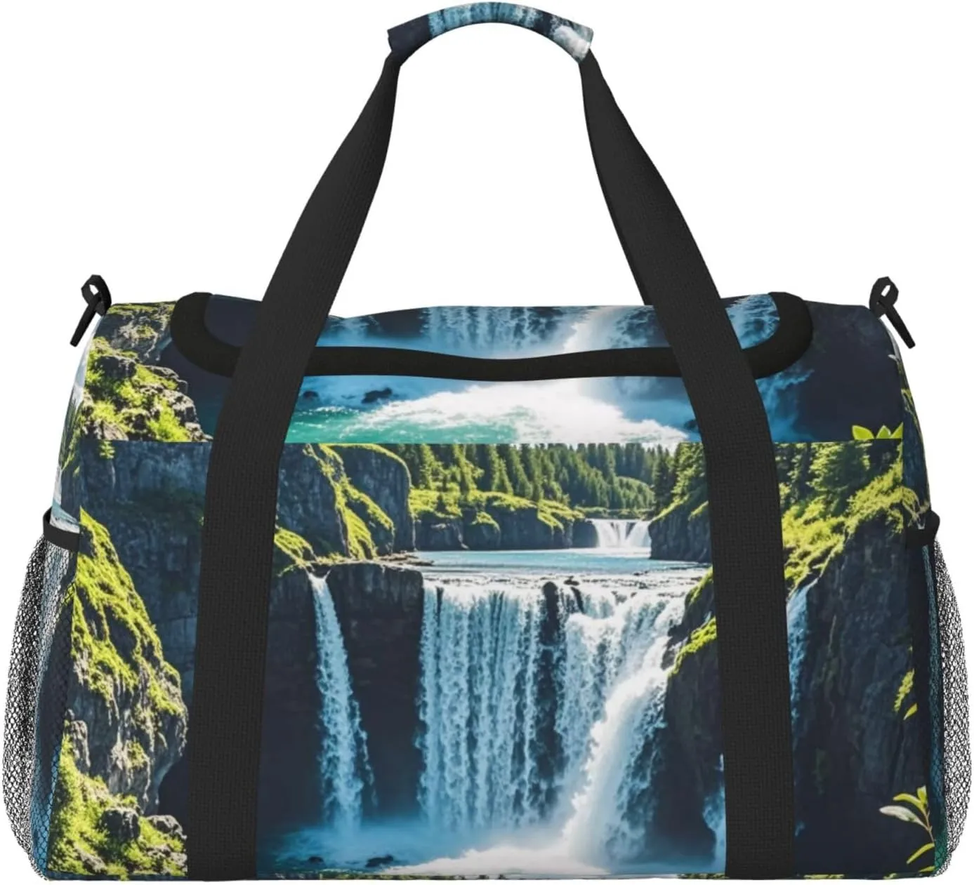 Coastal Cascade Print Travel Duffel Bag for Men & Women, Foldable Travel Bags and Spacious Weekender Tote Bag for Storage Toiletry Luggage Personal Item