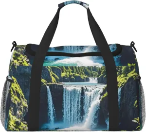 Coastal Cascade Print Travel Duffel Bag for Men & Women, Foldable Travel Bags and Spacious Weekender Tote Bag for Storage Toiletry Luggage Personal Item