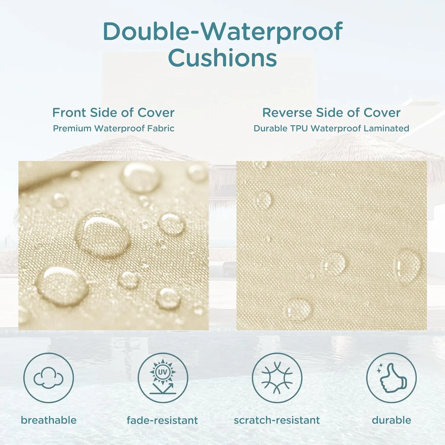 Codi Outdoor Lounge Chair Cushion, Chaise Cushions for Patio Furniture, Double Waterproof Fabric for Pool, 72 x 22.5 x 3.5 Inch 1PK Beige