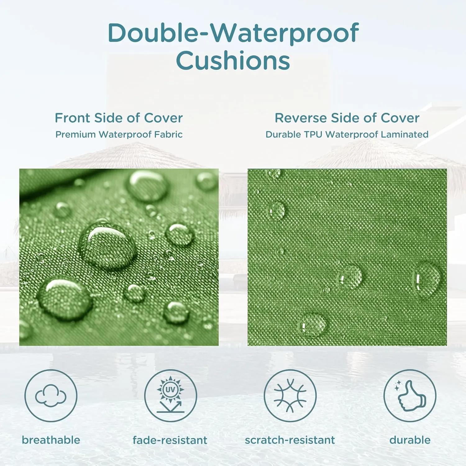 Codi Outdoor Lounge Chair Cushions, Chaise Cushion for Patio Furniture, Double Waterproof Fabric for Pool, Garden and Beach, 72 x 22.5 x 3.5 Inch 1PK Green