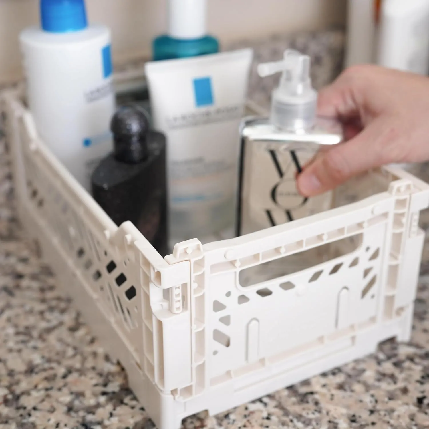 Collapsible Storage Box, Foldable Crate Organizer Bin with Handle, Stackable Crates for Home Organization