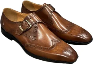 Comodish Formal Shoes Dress Oxford for Men Slip On Monk Strap Brogue Embossed Wing-tip Square Toe Cowhide Low Top Anti-Slip Slip Resistant Block Heel Non Slip Formal Oxford