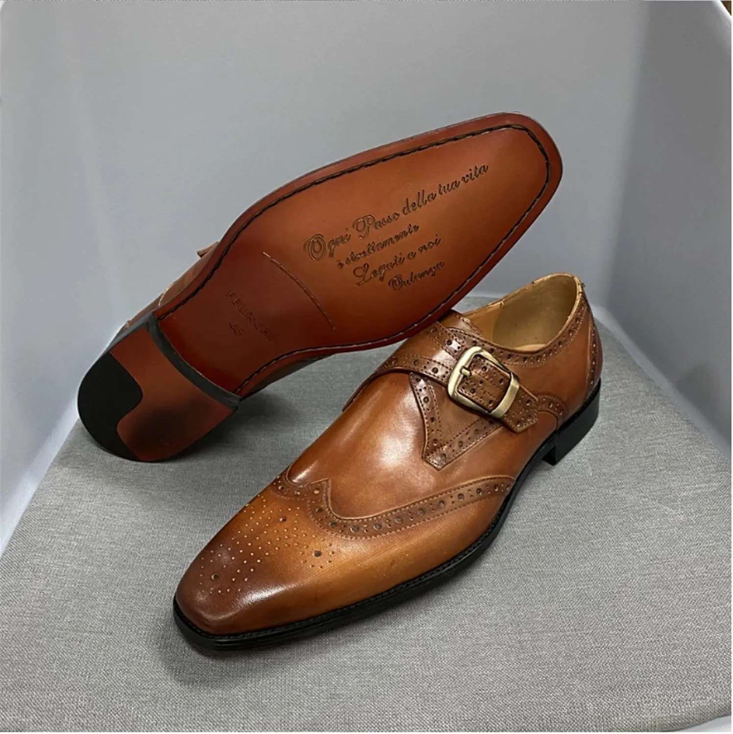 Comodish Formal Shoes Dress Oxford for Men Slip On Monk Strap Brogue Embossed Wing-tip Square Toe Cowhide Low Top Anti-Slip Slip Resistant Block Heel Non Slip Formal Oxford