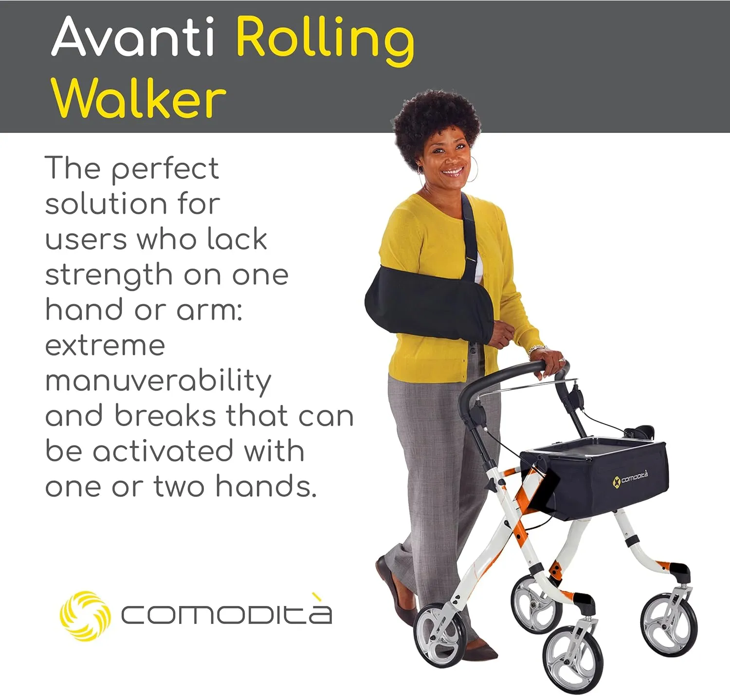 Comodità Avanti Mobility Rolling Walker, Wheeled Rollator with Tray and Brakes for Adults and Seniors, Lightweight Easy Folding, 4 Wheel, 1 Handed or 2 Hand Operation, Metallic Champagne