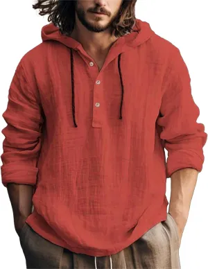 Cotton Hoodie Men Long Sleeve Summer Button Up Hooded Beach Fashion V Neck Dry Fit Tops Oversized Stylish Holiday Shirts