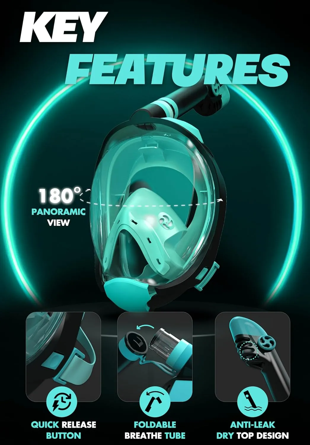 COZIA DESIGN Snorkeling Gear for Adults with Fins - Full Face Snorkel Mask and Swim Fins, 180° Panoramic View Snorkel Mask, Anti Fog and Anti Leak Adult Snorkel Set