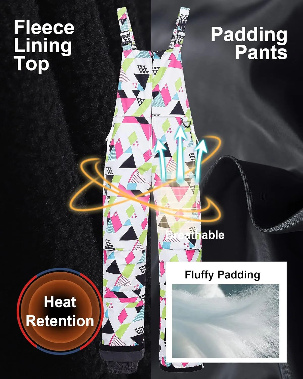 CREATMO US Girl's Snow Bibs Kids Ski Pants Waterproof Insulated Winter Overalls