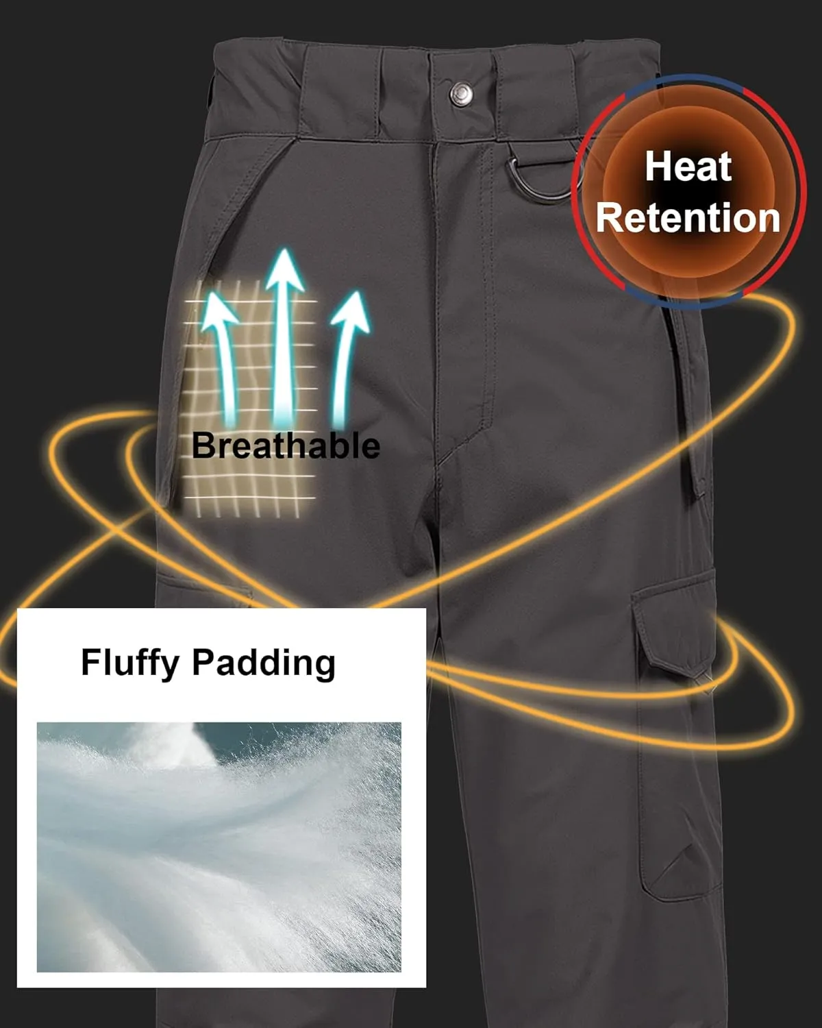 CREATMO US Men's Snow Pants Ski Bibs Waterproof Insulated Winter Snowboard Cargo