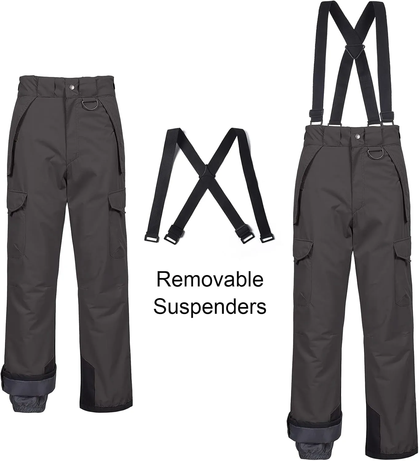 CREATMO US Men's Snow Pants Ski Bibs Waterproof Insulated Winter Snowboard Cargo
