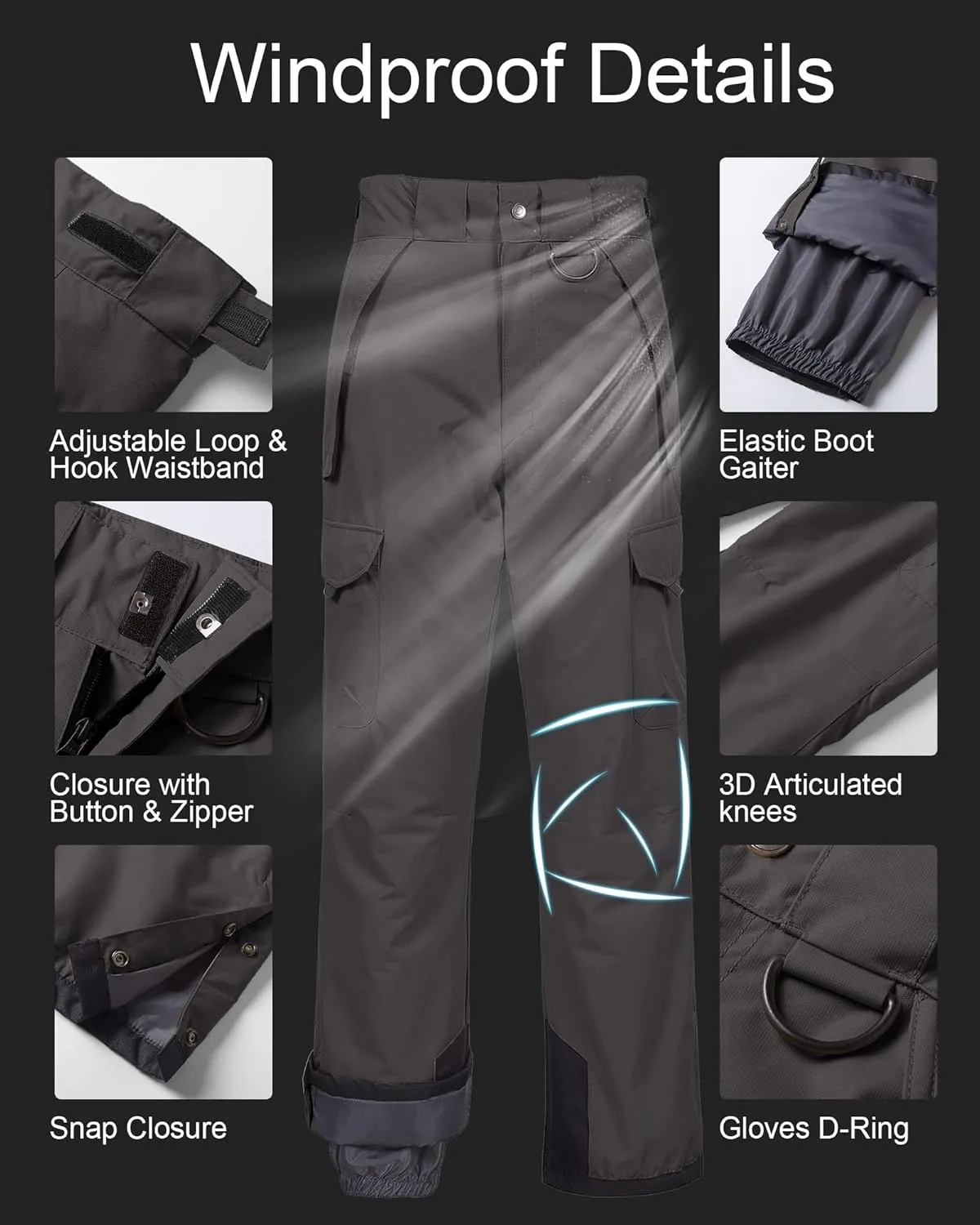 CREATMO US Men's Snow Pants Ski Bibs Waterproof Insulated Winter Snowboard Cargo
