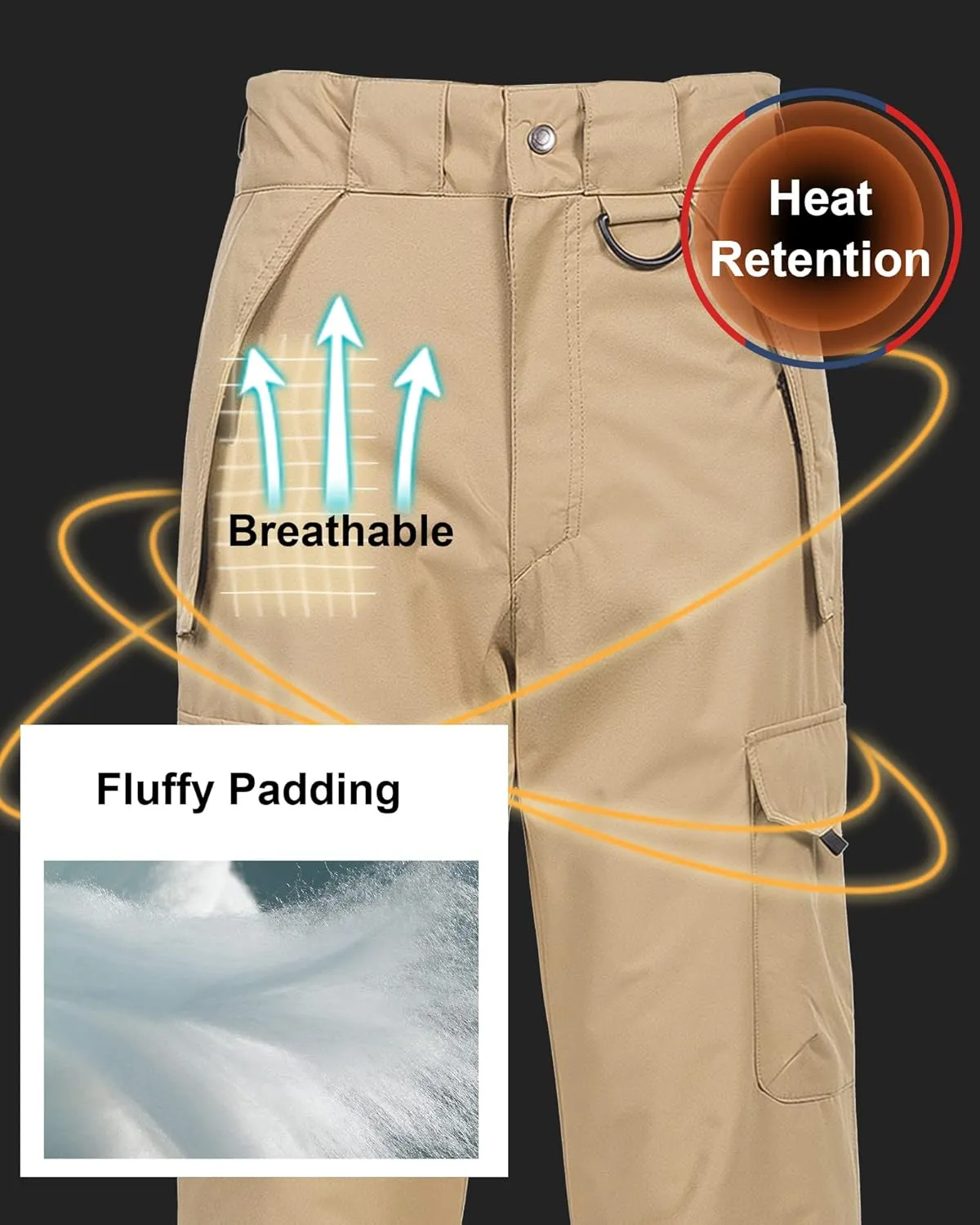 CREATMO US Men's Snow Pants Ski Bibs Waterproof Insulated Winter Snowboard Cargo