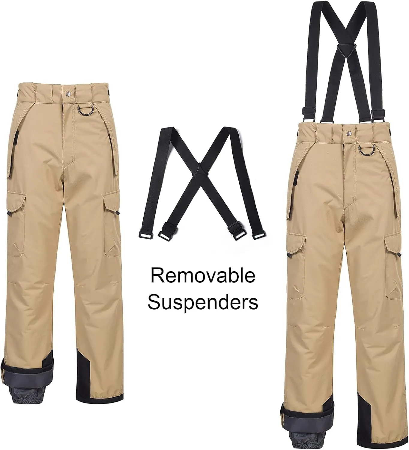CREATMO US Men's Snow Pants Ski Bibs Waterproof Insulated Winter Snowboard Cargo