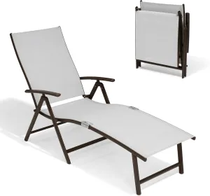 Crestlive Products Folding Patio Chaise Lounge Chair Outdoor, Aluminum Adjustable Outdoor Pool Recliner Chair, Assemble-Free, 8 Positions