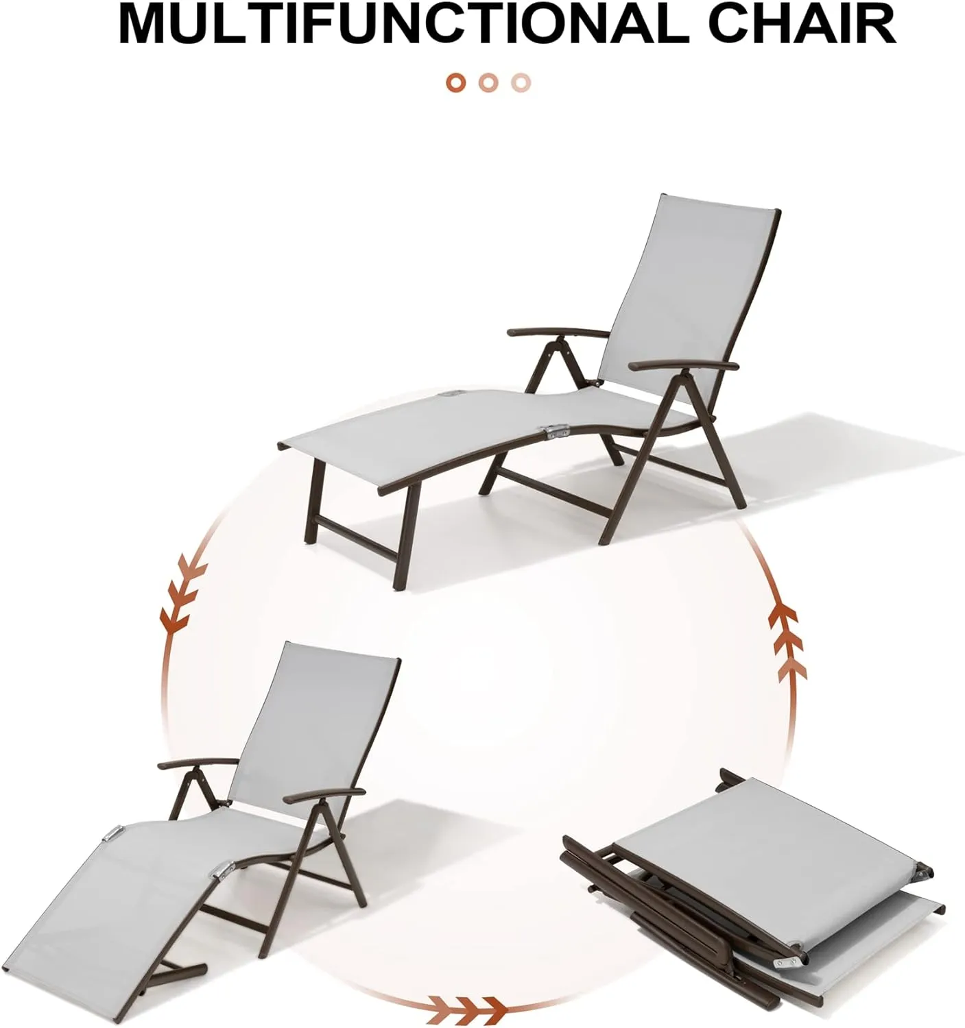 Crestlive Products Folding Patio Chaise Lounge Chair Outdoor, Aluminum Adjustable Outdoor Pool Recliner Chair, Assemble-Free, 8 Positions