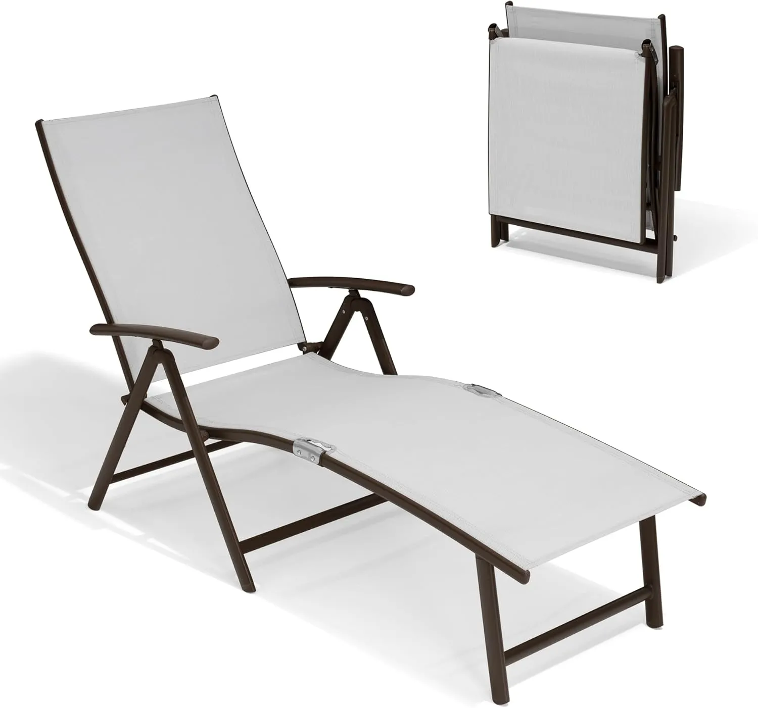 Crestlive Products Folding Patio Chaise Lounge Chair Outdoor, Aluminum Adjustable Outdoor Pool Recliner Chair, Assemble-Free, 8 Positions