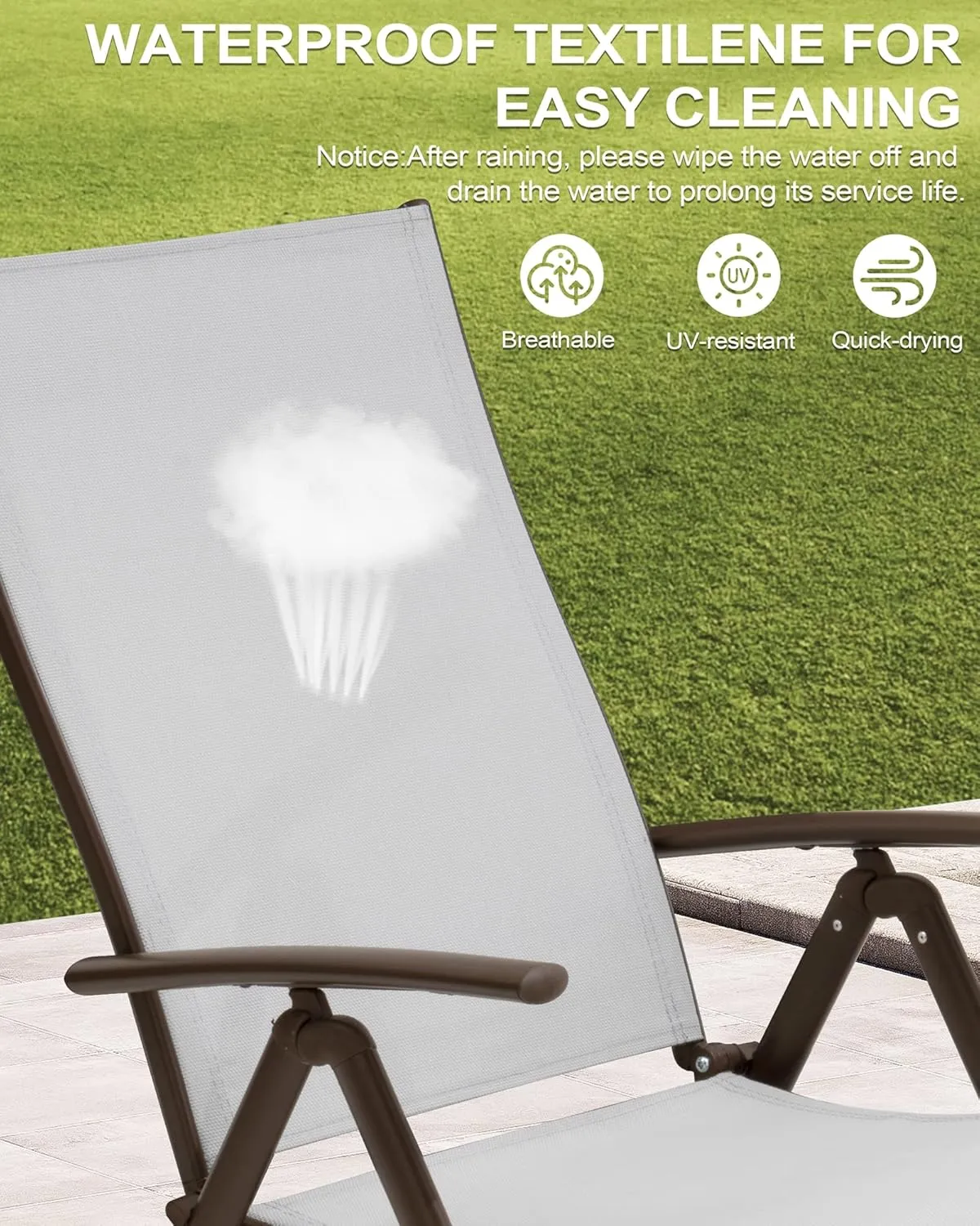 Crestlive Products Folding Patio Chaise Lounge Chair Outdoor, Aluminum Adjustable Outdoor Pool Recliner Chair, Assemble-Free, 8 Positions