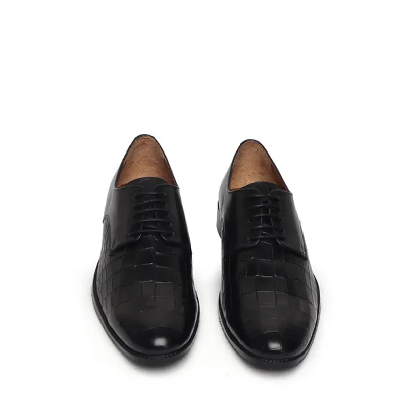 Croco Textured Formal Leather Oxford Shoes