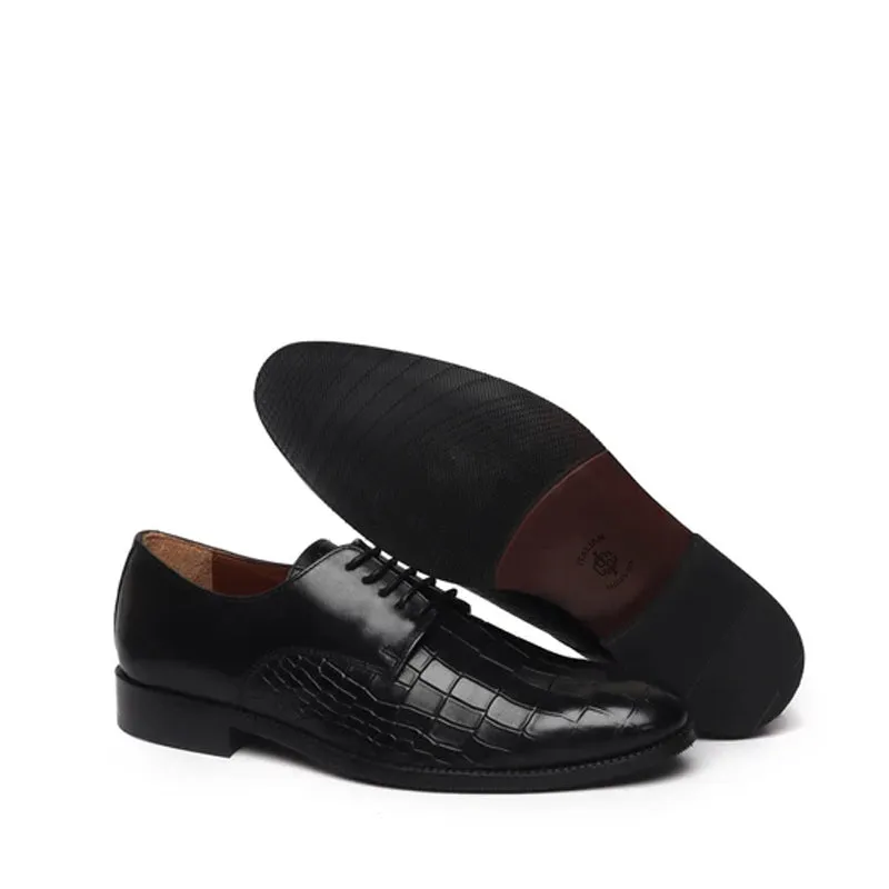 Croco Textured Formal Leather Oxford Shoes