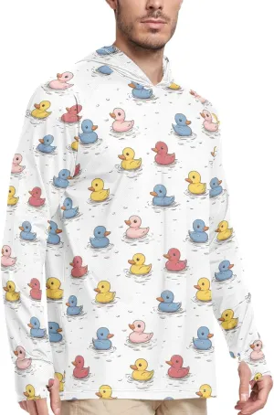 Cute Ducks Colored Men's Sun Protection Hoodie Long Sleeve Sun Shirt with Hood UPF 50  Sun Proof Shirts Rash Guard UV Shirts