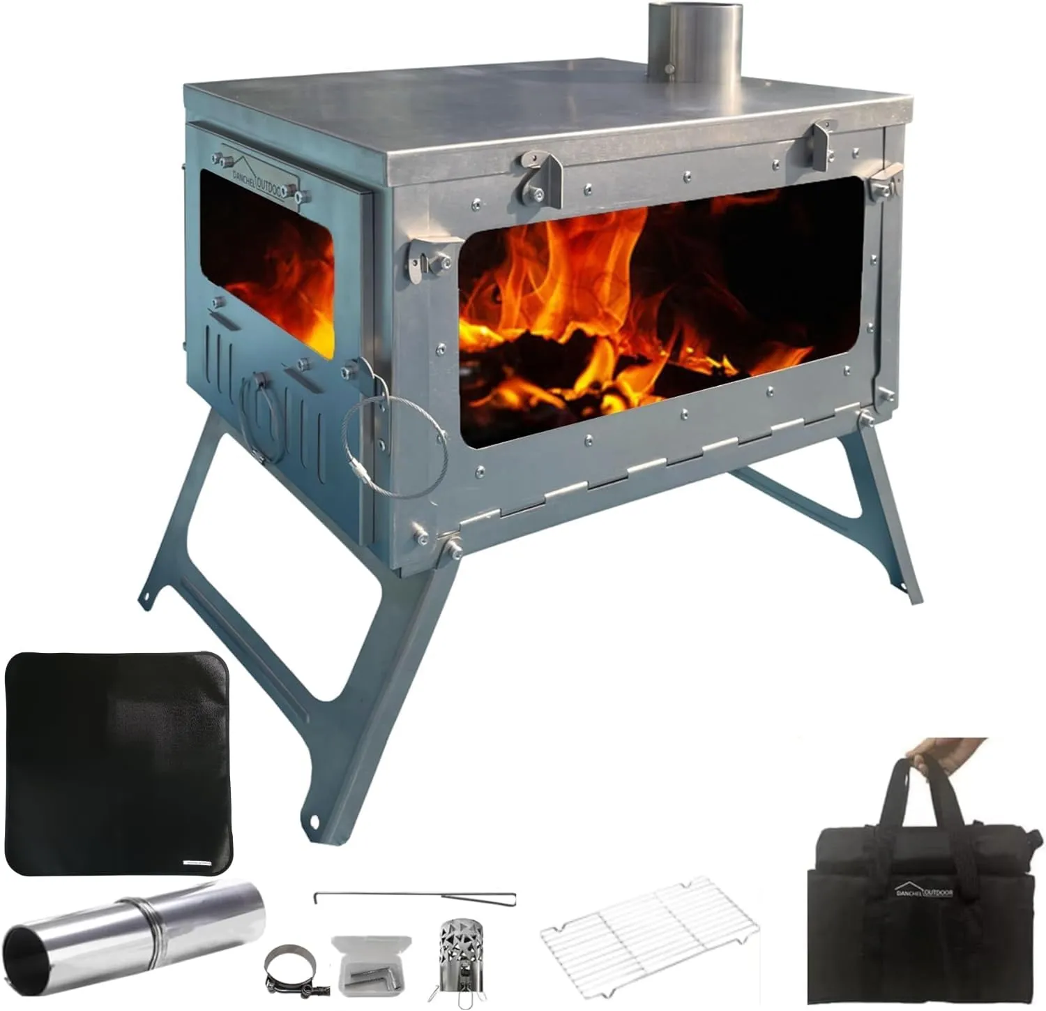 DANCHEL OUTDOOR TSG PLUS Portable TA1 Titanium Hot Tent Stove with Fireproof Stove Pad