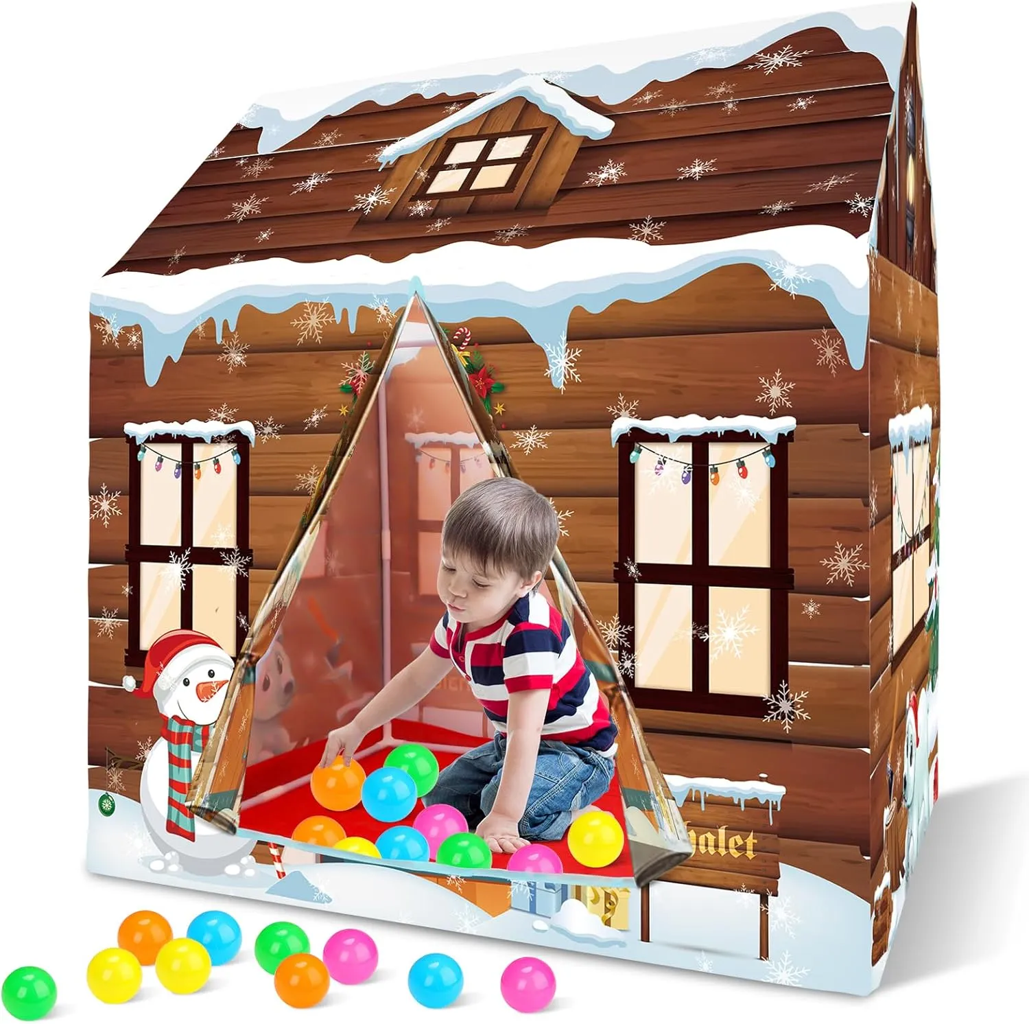 deAO Christmas Tent for Kids with 20 Balls Play Tent Toy for Indoor Outdoor Game Playhouse Tents Toddlers Christmas Decorations Tent Set for Boys & Girls 3 