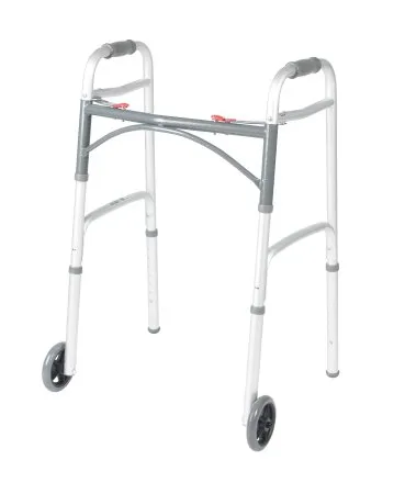 Deluxe Two Button Folding Walker with 5-Inch Wheels