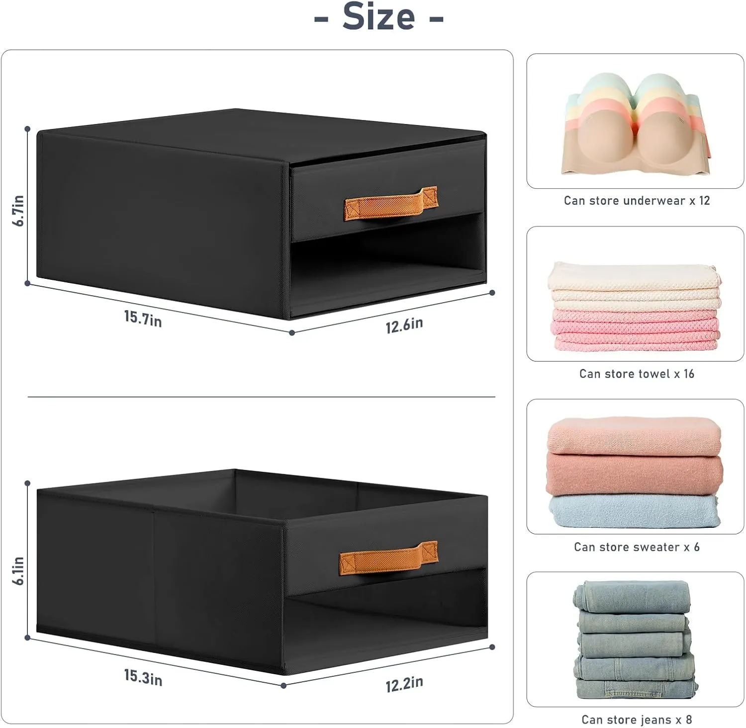 DIMJ Closet Organizers and Storage - Foldable Storage Bins with Drawers Fabric Stackable Storage Drawers with Clear Window,Fabric Clothes Organizers and Storage Drawers for Closet, 4-Pack, Black