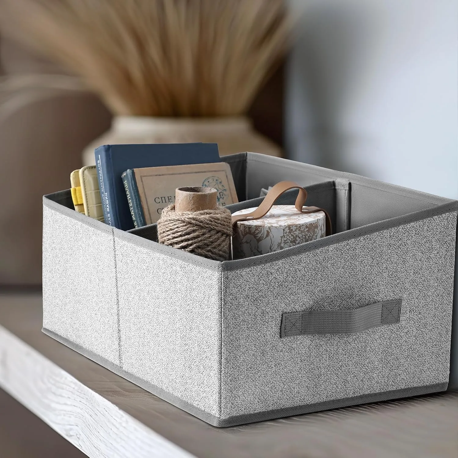 DIMJ Closet Storage Bins, 3 Pack Storage Baskets for Shelves, Foldable Closet Organizer with Handle, Linen Closet Organizers and Storage for Clothes, Toys, Towel, Books (Grey)