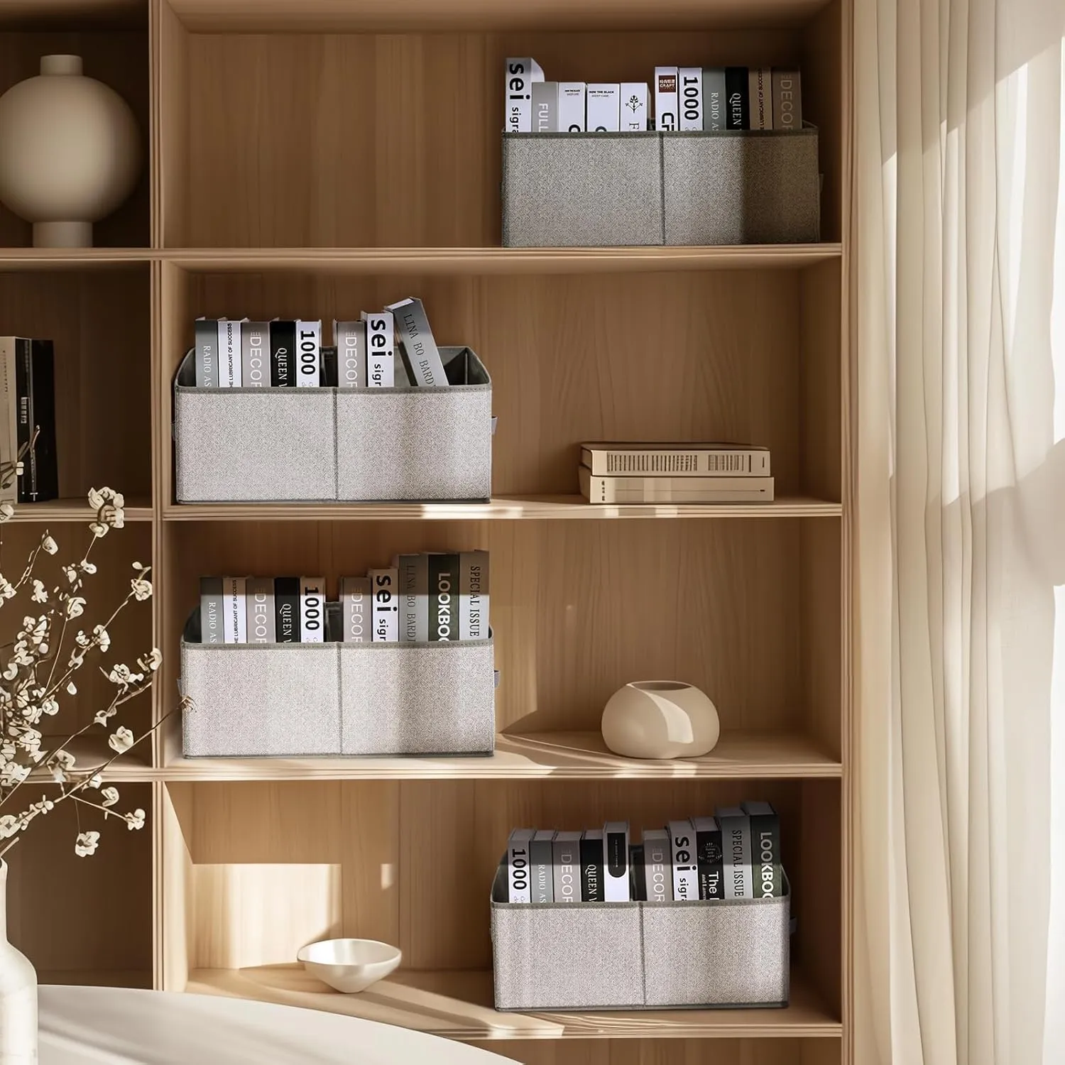 DIMJ Closet Storage Bins, 3 Pack Storage Baskets for Shelves, Foldable Closet Organizer with Handle, Linen Closet Organizers and Storage for Clothes, Toys, Towel, Books (Grey)