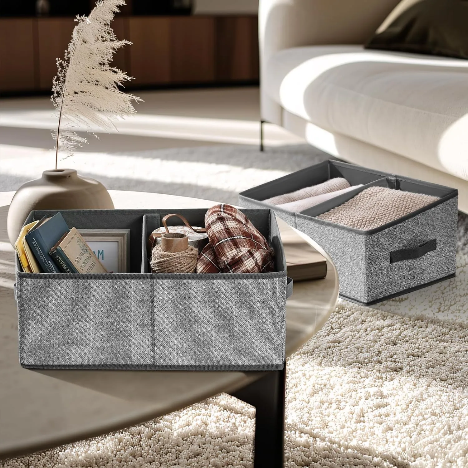DIMJ Closet Storage Bins, 3 Pack Storage Baskets for Shelves, Foldable Closet Organizer with Handle, Linen Closet Organizers and Storage for Clothes, Toys, Towel, Books (Grey)